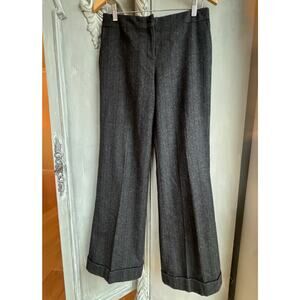 J.Crew Gray Pants Sz 4 Wool blend Cuffed Wide Leg Burgundy Stripe Trousers